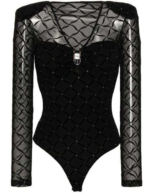 Nissa Black Glitter-detailed Bodysuit