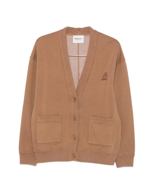 Isabel Marant Brown Stephy Logo-Embroidered Patch-Pocket Cardigan