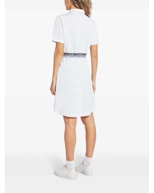 Karl Lagerfeld White Logo-waistband Cotton Shirtdress