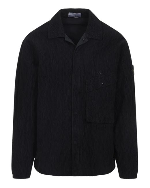 Stone Island Blue Corduroy Patch-Pocket Shirt for men