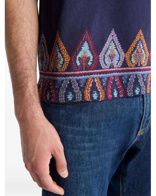 Etro Blue Geometric-Print T-Shirt for men