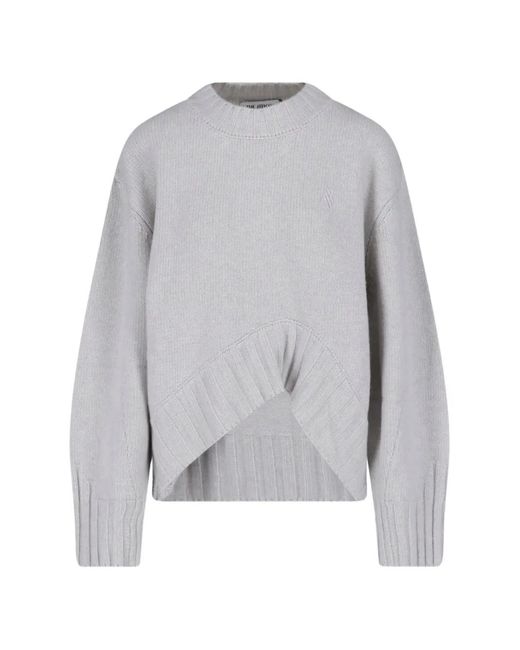 The Attico Gray Asymmetric-Hem Embroidered-Logo Sweater