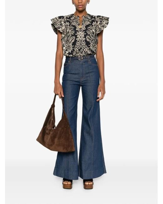 Ulla Johnson Black Blouse Severine À Fleurs