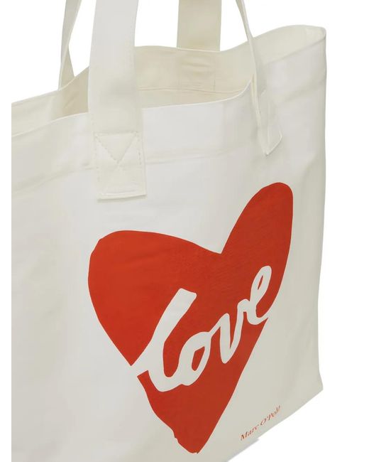Marc O' Polo White Heart-Print Tote Bag