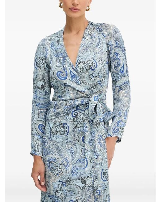 MARCIANO BY GUESS Blue Paisley Tie Blouse