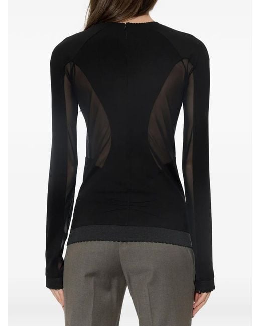 The Attico Black Sheer-Panelled Long-Sleeve Top
