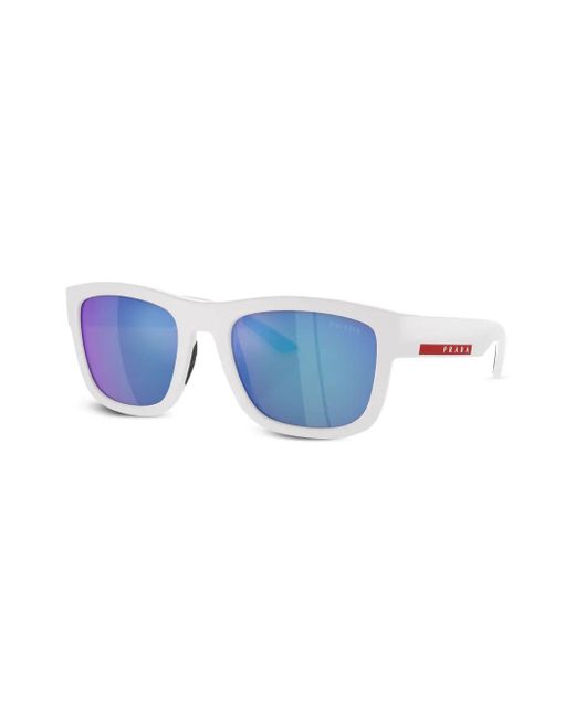 Prada Linea Rossa Blue Logo-Plaque Rectangle-Frame Sunglasses for men