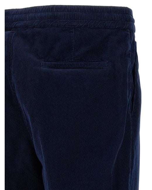 Brunello Cucinelli Blue Drawstring Pleated Trousers for men