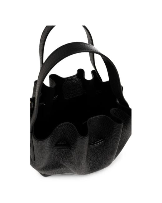 Yuzefi Black Mini Scallop Pebble-Grain Bucket Bag