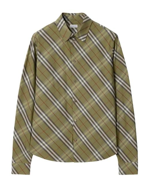 Burberry Green Check-Cotton Shirt for men