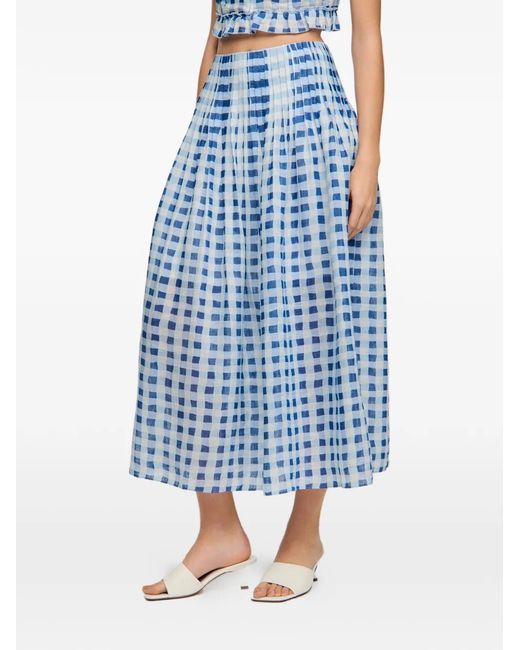 Sandro Blue Maxi Gingham Linen Skirt
