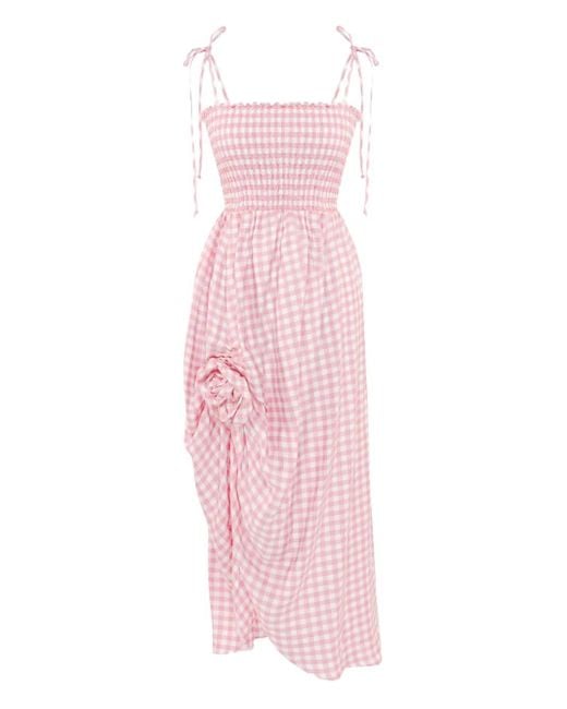 Sleeper Pink Atlanta Gingham Rose-Detail Dress