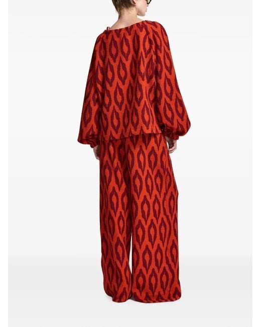 Essentiel Antwerp Red Kolorful Graphic-Pattern Long-Sleeve Blouse