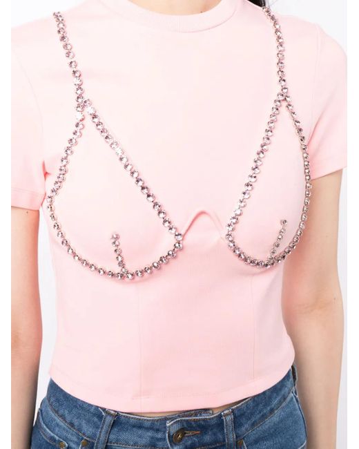 Area T-Shirt Verfraaid Met Kristallen in het Pink