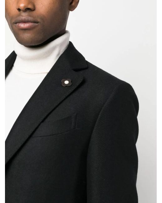 Lardini Black Single-Breasted Boxy Wool Coat for men