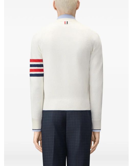 Thom Browne White 4-Bar Relaxed-Fit Cardigan for men