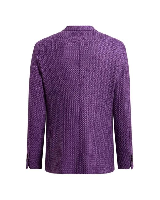 Etro Purple Single-Breasted Micro-Pattern Cotton Blazer for men
