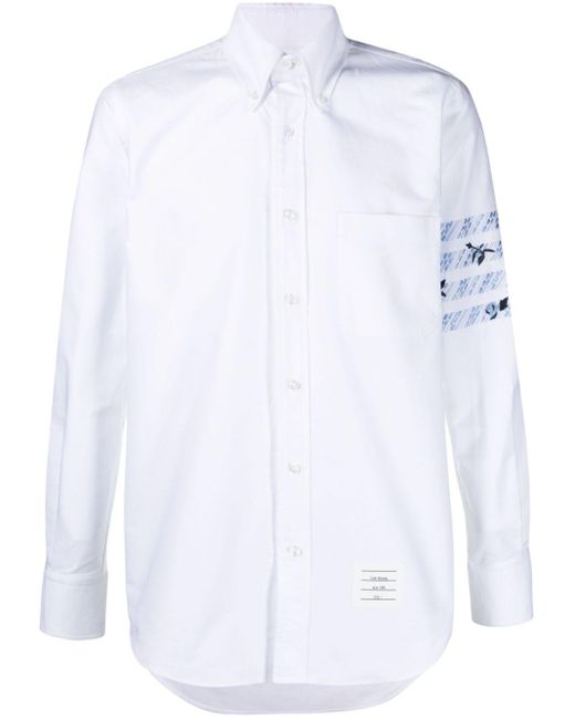 Chemise en coton à fleurs brodées Thom Browne pour homme en coloris White