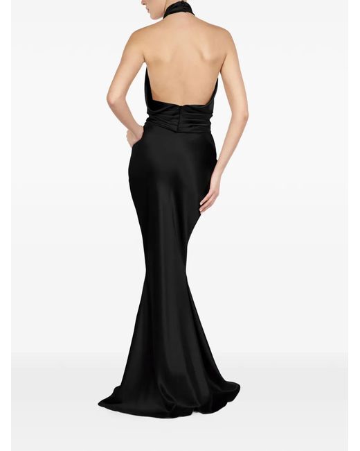 ALEXIA & ANTONIA Black Draped Halter Silk Blouse