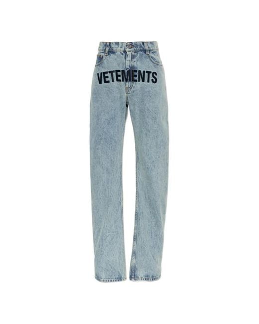 Vetements Blue Logo-Embroidered Jeans