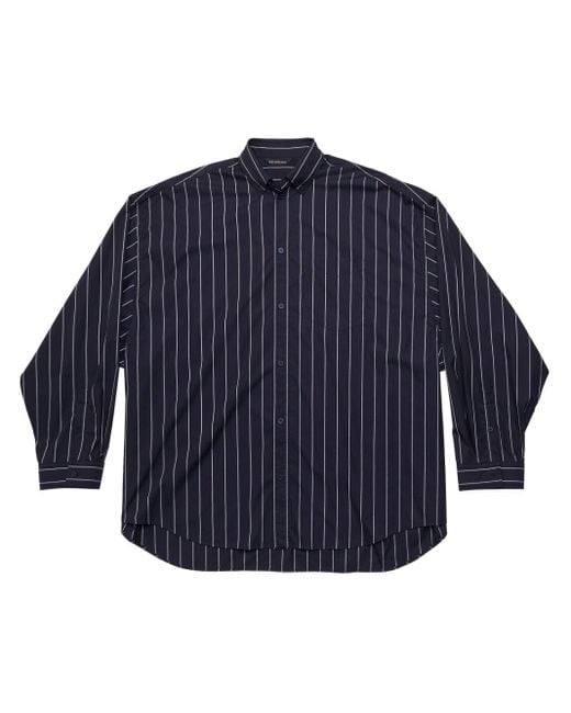 Balenciaga Blue Logo-print Striped Shirt for men