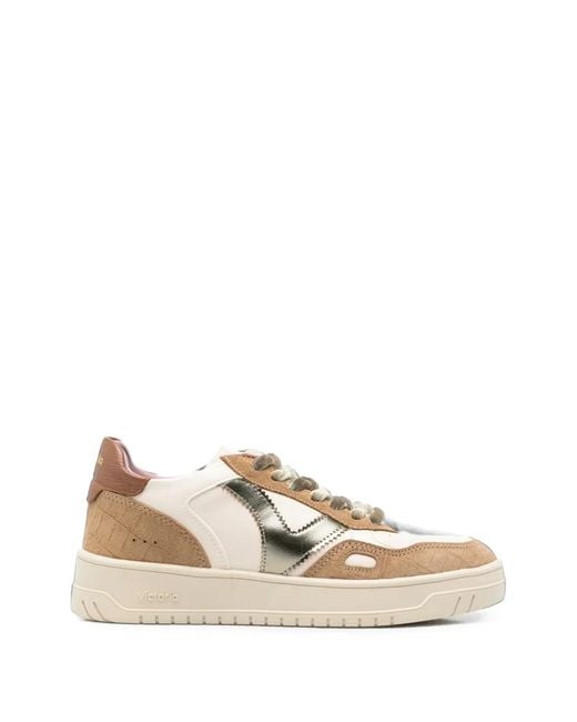 Victoria Natural Panelled Leather Sneakers