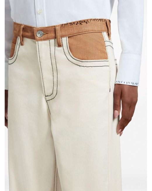 Pantalon droit à coutures contrastantes Marni en coloris White