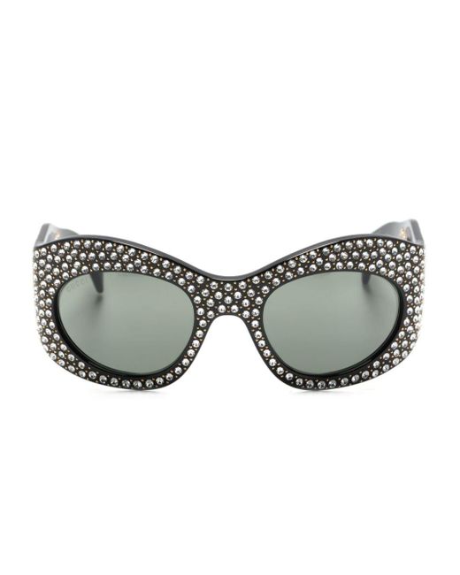 Gucci Gray Crystal-embellished Oval-frame Sunglasses