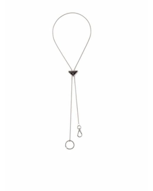 Prada White Triangle-Logo Keychain Necklace