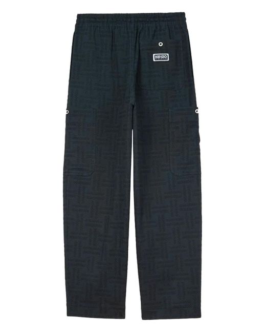 KENZO Blue Weave Cargo Pocket Patterned Jogger Trousers for men