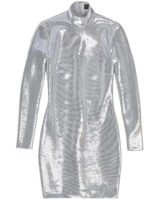 Balenciaga Crystal-embellished High-neck Dress in Gray | Lyst