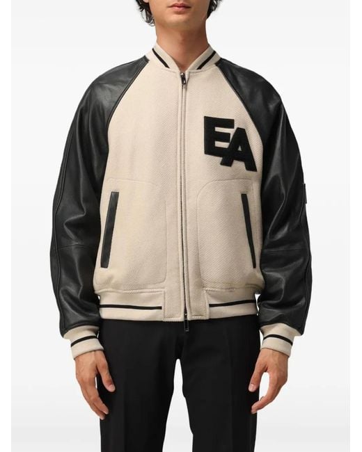 Emporio Armani Natural Logo-Patch Panelled Varsity Jacket for men