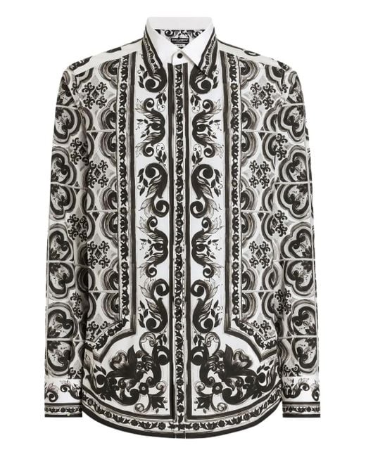 Dolce & Gabbana Martini Hemd Mit Majolica-Print in Black für Herren