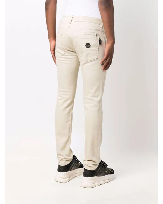 Philipp Plein Natural Logo-Plaque Slim-Fit Jeans for men