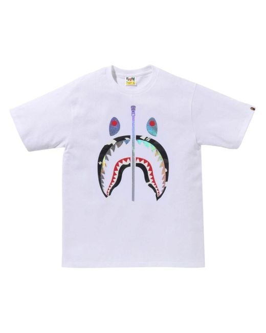 A Bathing Ape White Glitter Shark Cotton T-shirt for men