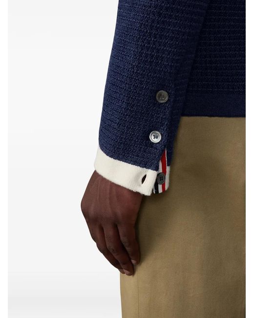 Thom Browne 4-Bar Linnen Vestjack Met Textuur in het Blue voor heren