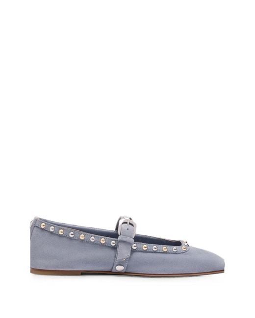 Stuart Weitzman White Perry Stud-Embellished Ballet Flats