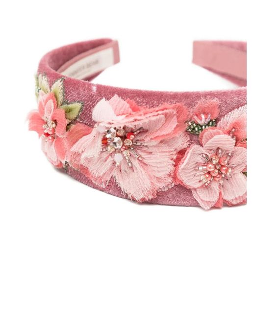 Jennifer Behr Pink Floral-Appliqué Velvet Headband