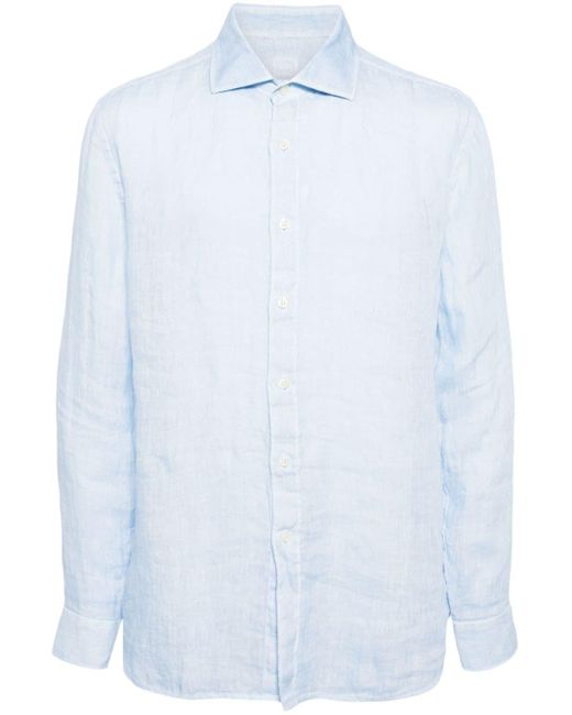 120% Lino White Long-sleeved Linen Shirt for men