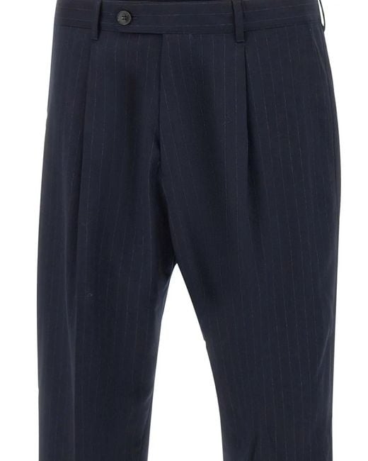 Paul Smith Blue Pinstripe Pleated Trousers for men