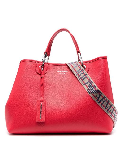 Emporio Armani Logo-print Faux Leather Tote in Red | Lyst