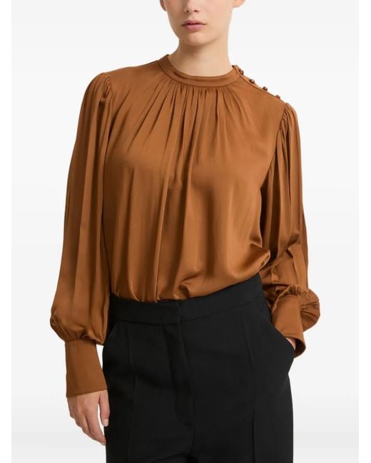 Yves Salomon Brown Button-Embellishment Blouse