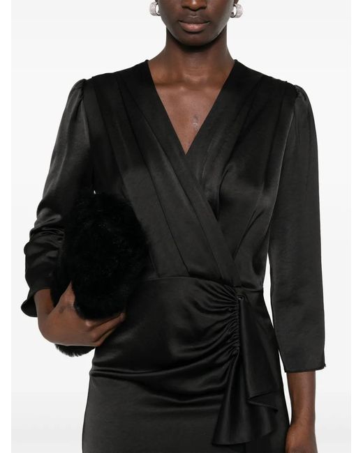 Nissa Black Pleat Ruffled Midi Dress