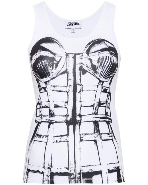 Jean Paul Gaultier White Oberteil Mit Print