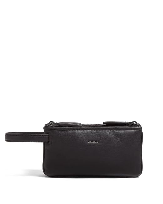 Zegna Black Triple Zip Pouch for men