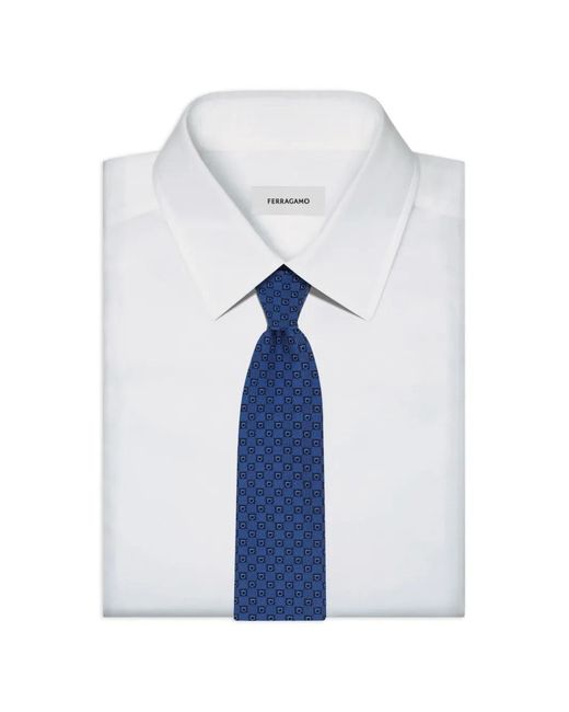 Ferragamo Blue Gancini Silk Jacquard Tie for men