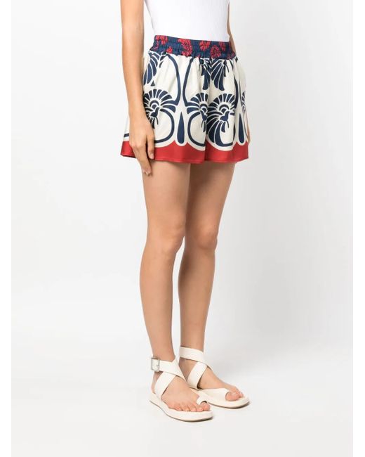 LaDoubleJ Blue Palmetto-Print Silk Shorts