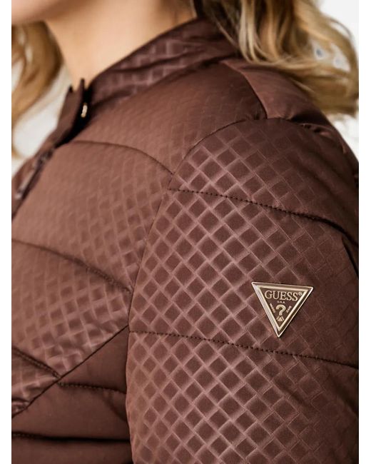Guess Brown Quilted Logo-Patch Jacket