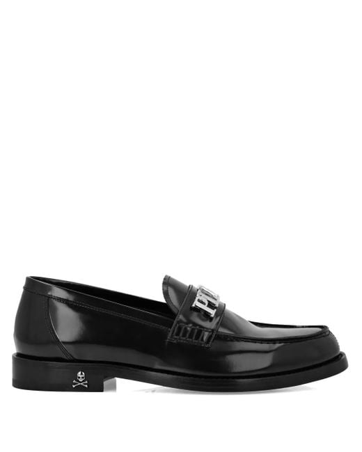 Philipp Plein Black Logo-Plaque Loafers