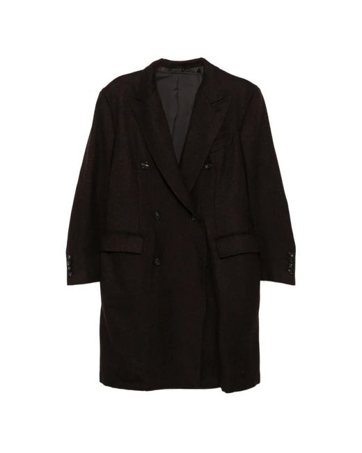 Brioni Black Spiga Double-Breasted Overcoat for men